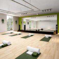 Yoga studio met grote veiligheidsspiegel aan de muur