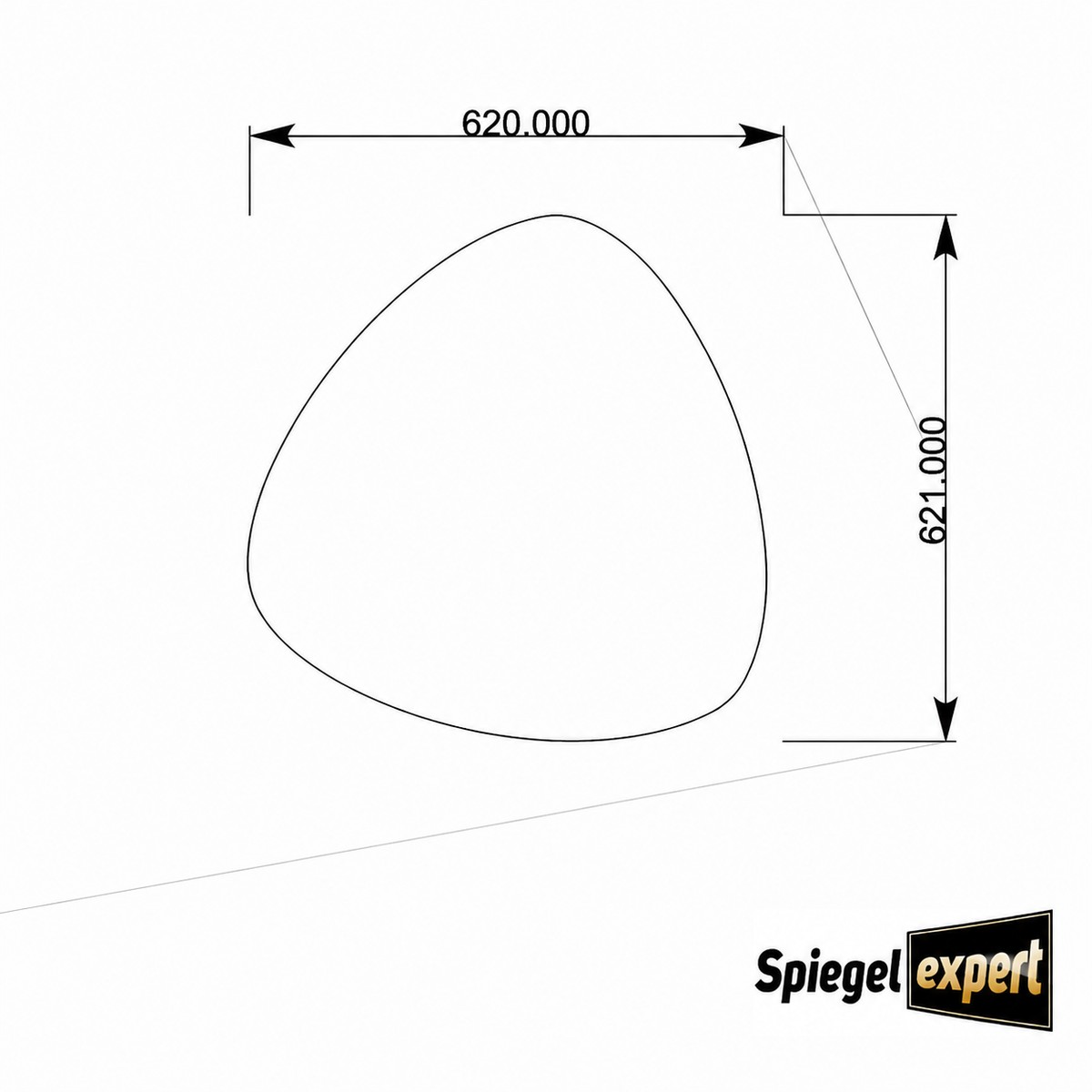 Technische tekening van Spiegel Nicole grijs met organische vorm. Afmeting 620 x 621 mm.