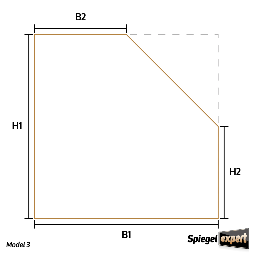 Model 3 spiegel met één schuine zijde